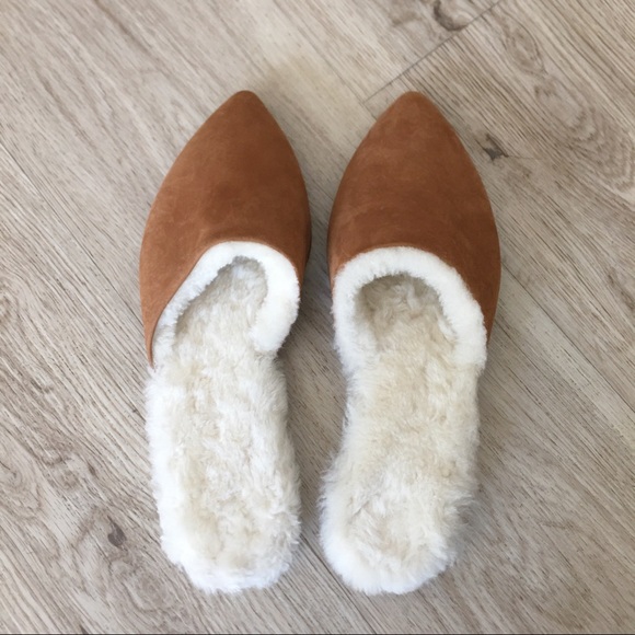 Jenni Kayne Shearling Lined Mules Walnut Brown Tan 7 - Picture 5 of 6